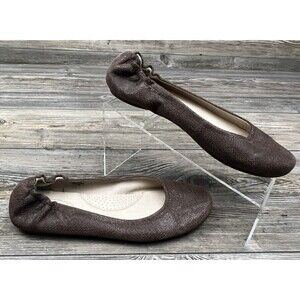 LL Bean Brown Leather Snakeskin Print Ballet Flats 8.5 M~Made In Brazil